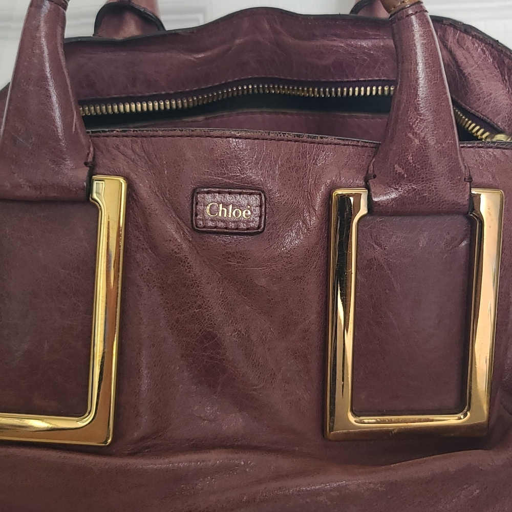 Chloe Burgundy Leather Satchel with Gold Hardware - Picture 2 of 13